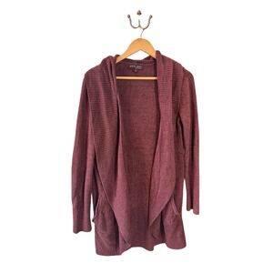 Barefoot Dreams CozyChic Lite Heathered Burgundy Draped Open Cardigan Medium